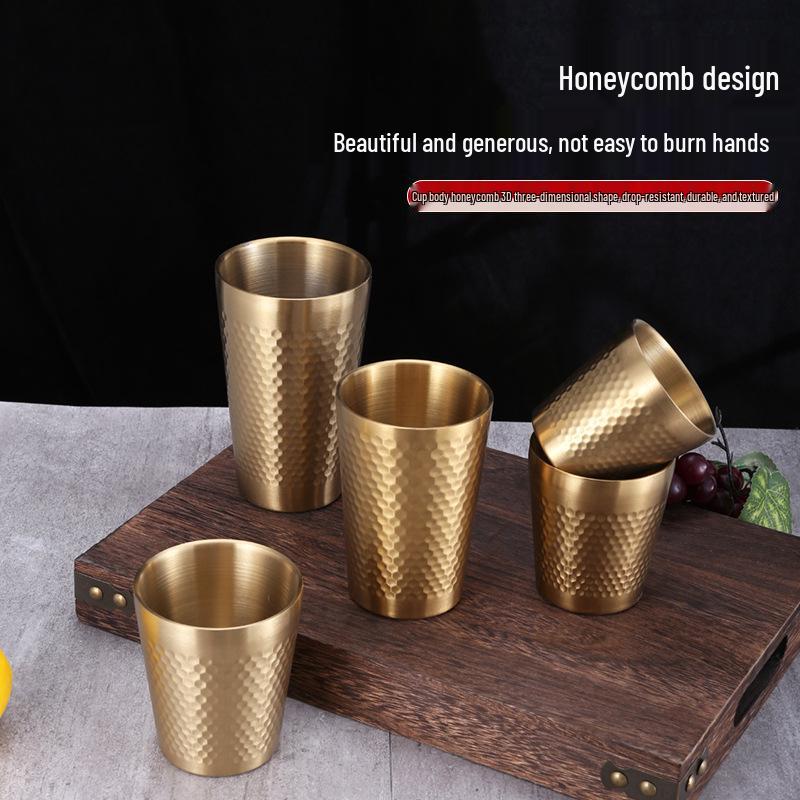 Korean Style Double-Layer Honeycomb Stainless Steel Beer Mug - Durable, Anti-Fall, Ideal for Cold Drinks & BBQs.
