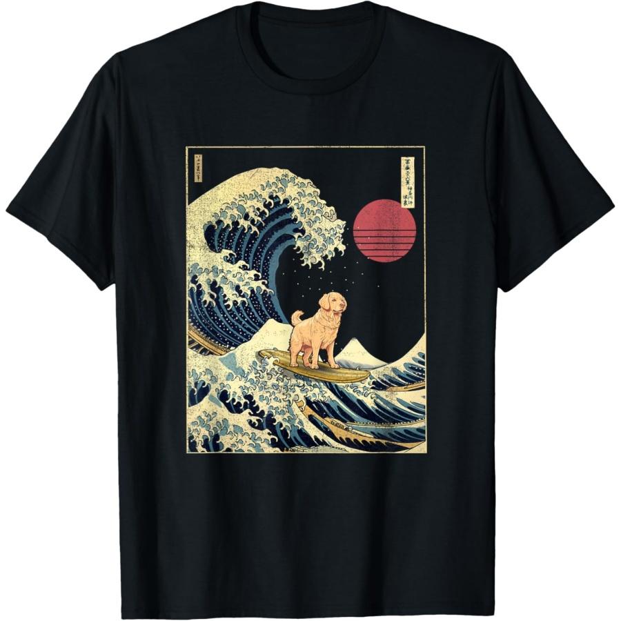 

Golden Retriever Japanese Kanagawa Wave Funny Surf Dog Men Women Girls Kids T-Shirt XXXXXL чёрный