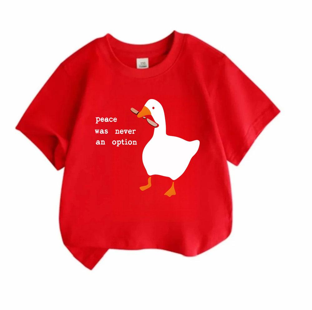 Kids Boys Girls 100% Cotton Crew Neck Short Sleeve T-Shirt, Funny Peace Was Never An Option Goose Printed Casual Lightweight Tee for Daily Wear