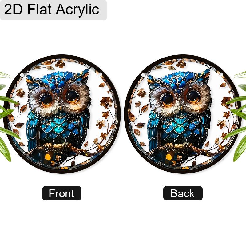 Acrylic Blue Owl Christmas Suncatcher Stained Glass Effect Window Hanging Ornament Owl Lover Holiday Gifts