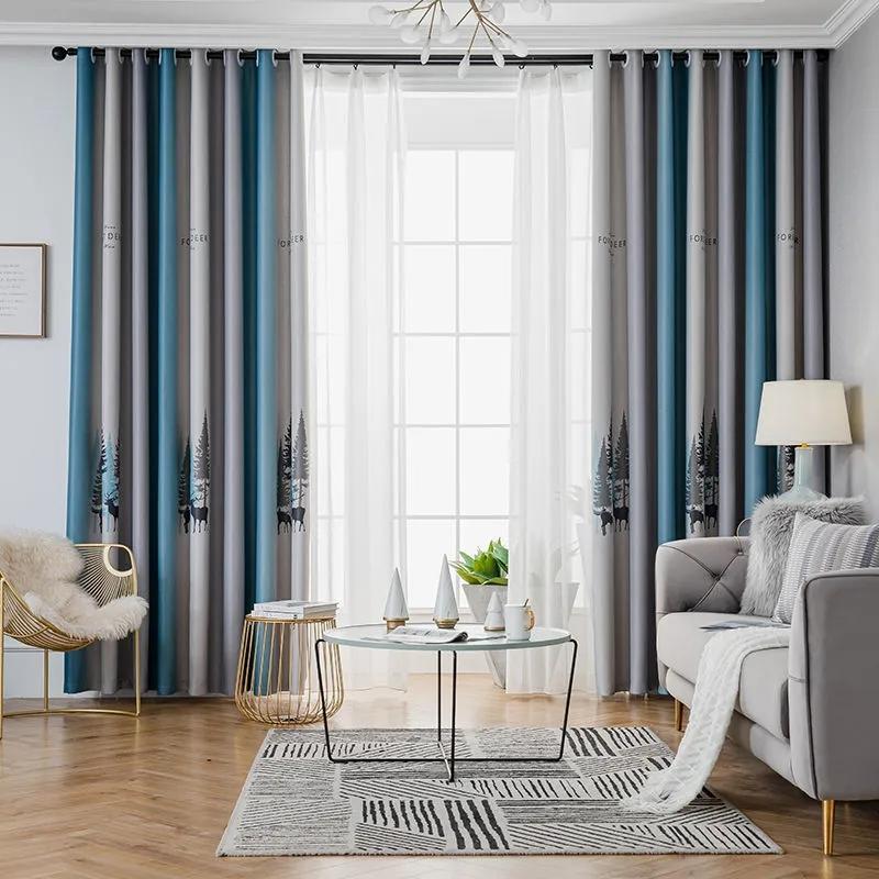 

2 шт. готовые перфорированные шторы для спальни, гостиной, плотные шторы в скандинавском стиле с принтом, утолщенные шторы W150*H270cm*2pcs серый