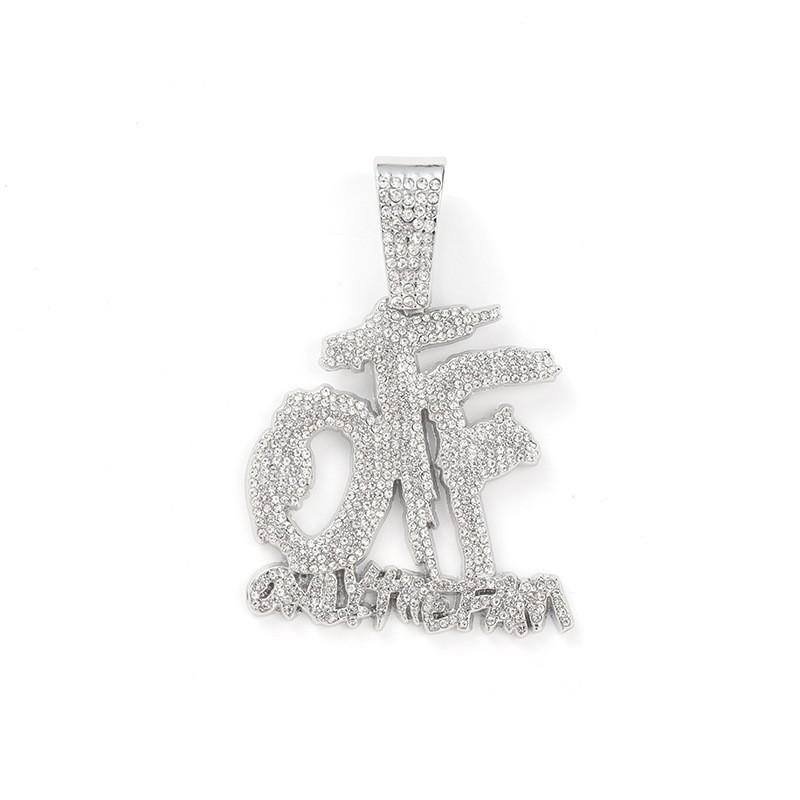 Collana Lunga Hip Hop Full Diamond Splicing Letter OTF Ciondolo Accessorio Punk Trendy Rap Cuban