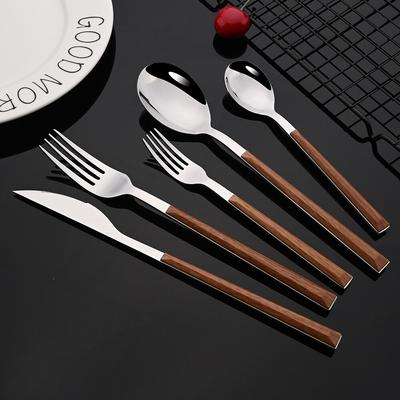 Westliches Geschirr-Set mit Holzgriff, Edelstahl, 10/20/30/40 Stück, Steaktisch, Messer, Gabel, Löffel, Dessertgabel, Besteck, Besteck