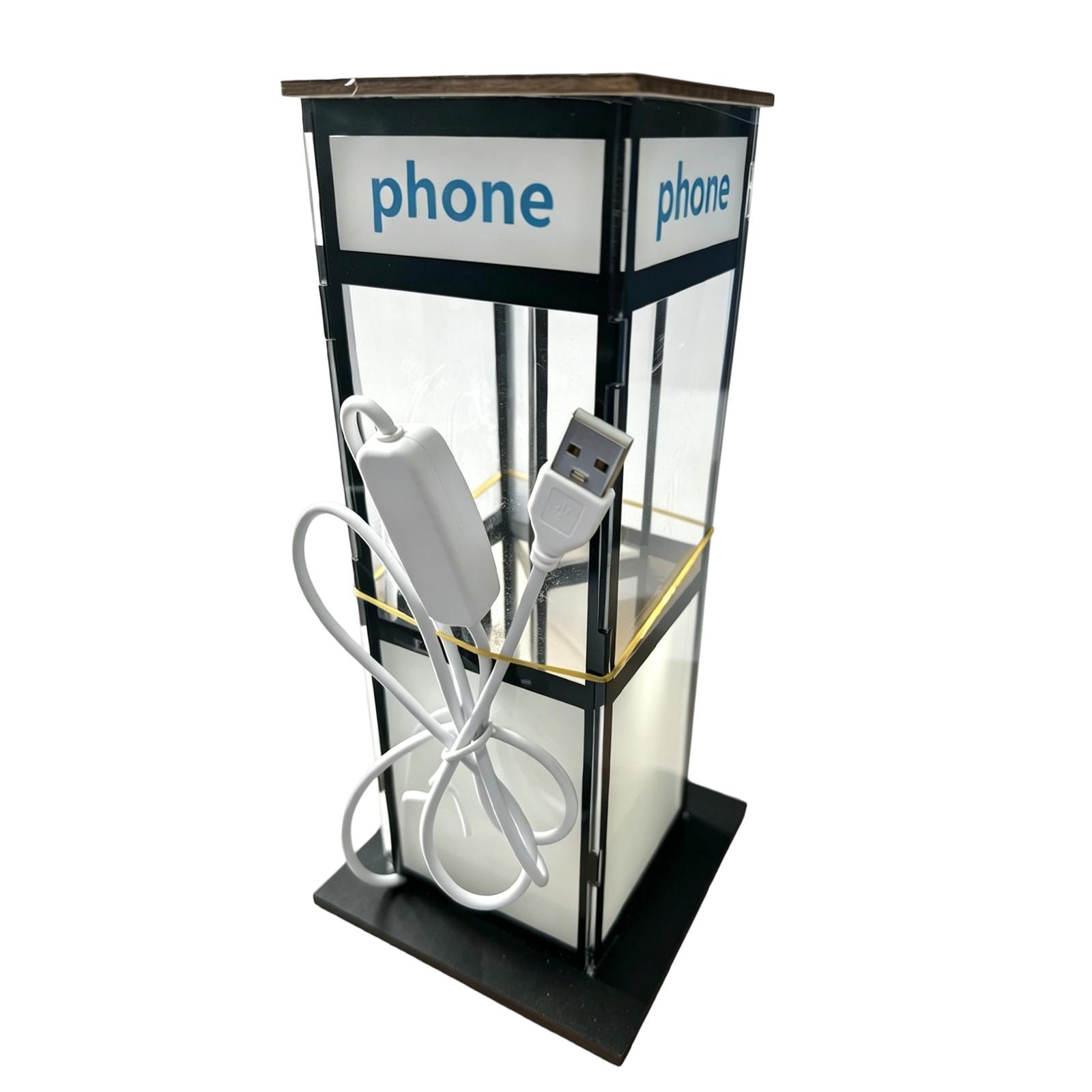 

Vintage Style Tall Phone Booth Lamp with USB Charging Port Retro Telephone Booth Design Table Lamp for Home Office Desk Lighting