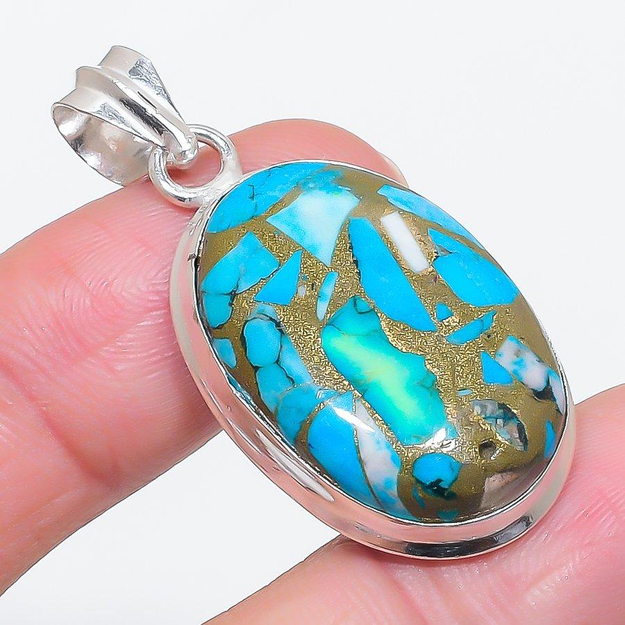 

Natural Copper Blue Turquoise 925 Sterling Silver Jewelry Pendant 1.77 F0h36