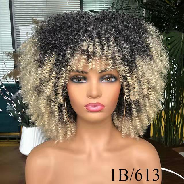 

Bybrana короткие волосы афро кудрявые вьющиеся парики с челкой для чернокожих женщин африканские синтетические Omber Glueless парики для косплея высокотемпературные Lizzy 35CM