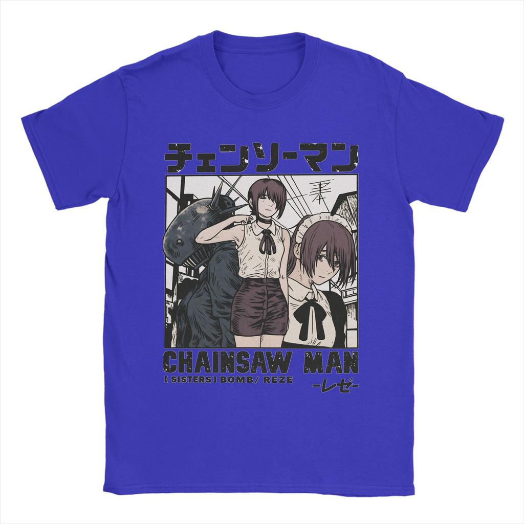 Makima Reze Anime Bomben Teufel T-Shirt Herren Freizeit Reines Baumwoll-T-Shirts Sommer Rundhals Trendiges T-Shirt Übergroße Kleidung
