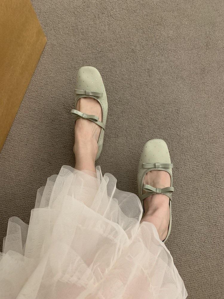 

Inner height increase gentle wind shoes bow black one-word buckle with Mary Jane women s shoes temperament beautiful single shoes 40 зелёный