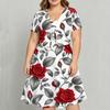 Women Plus Size Floral Printed Two Piece Set Short Sleeve Tie Front Shrug Strappy Flared Dress