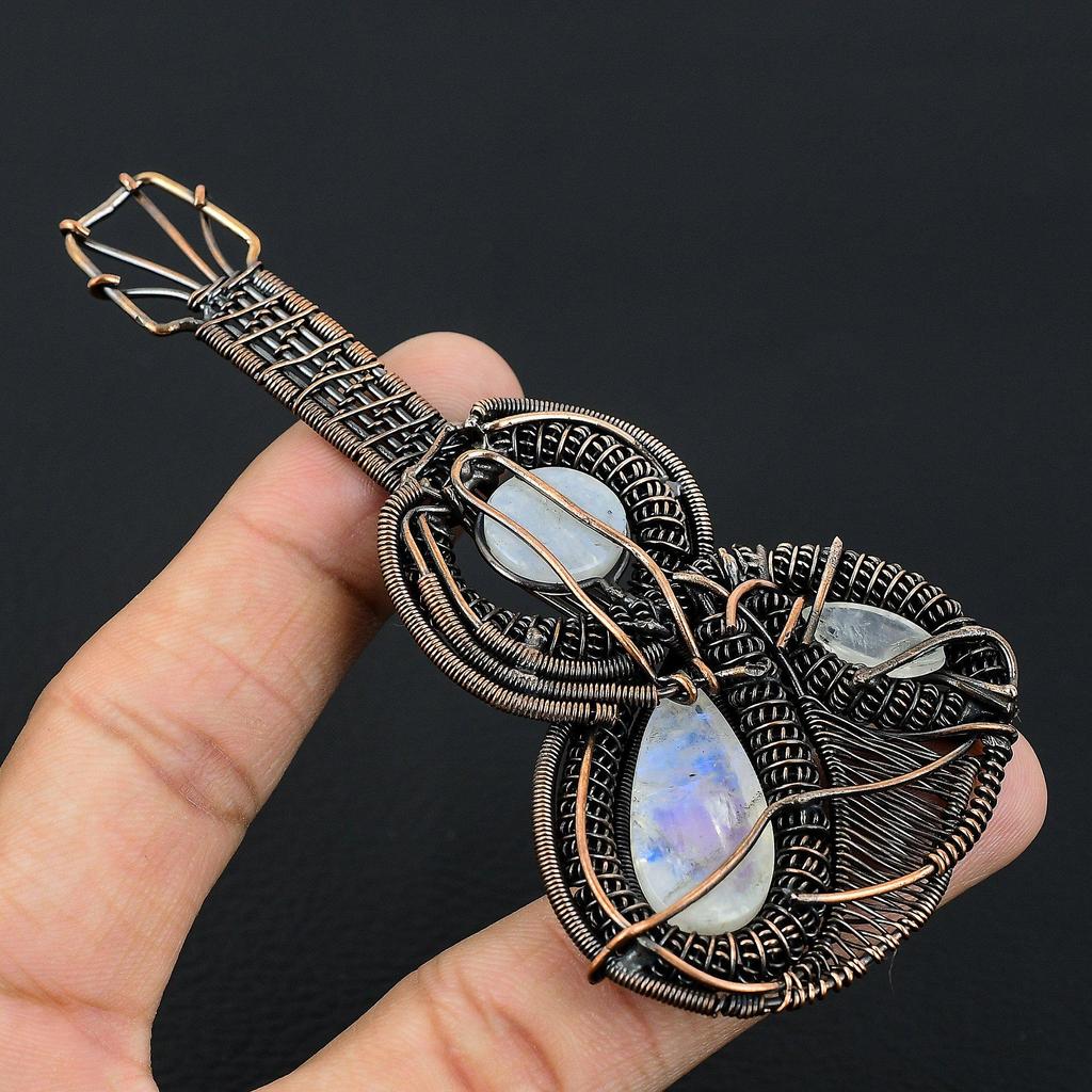 Rainbow Moonstone Pendant Gemstone Jewelry, 999 Copper Wire Wrapped Pendant, Handmade Beautiful Jewelry Pendant