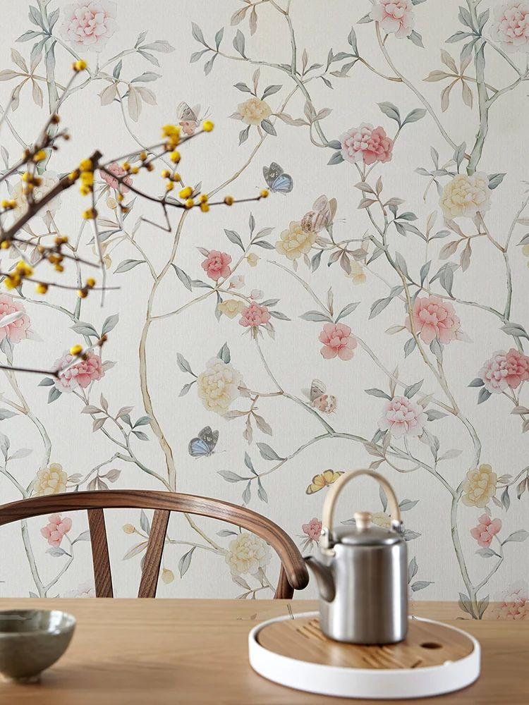 Fresh Pink Floral PVC Peel And Stick Wallpaper Elegant Beautiful Self Adhesive Wall Contact Paper Waterproof TV Background