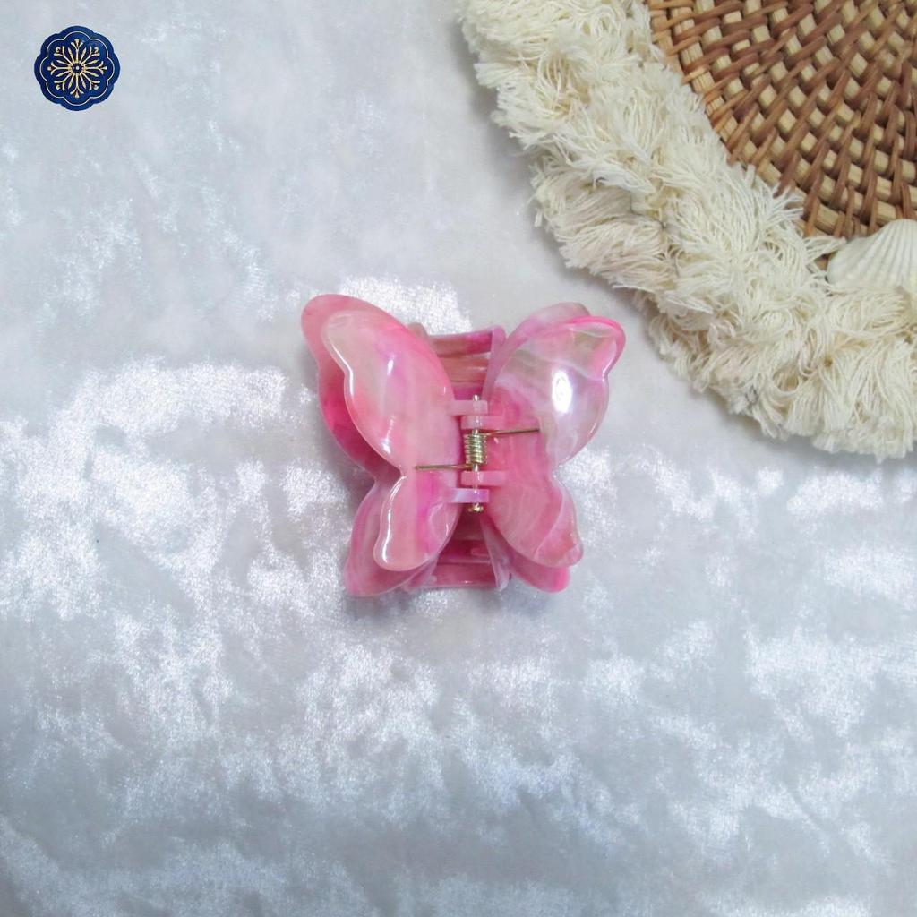 Gradient Butterfly Claw Hair Clip - Fashionable Marble Texture Updo Accessory