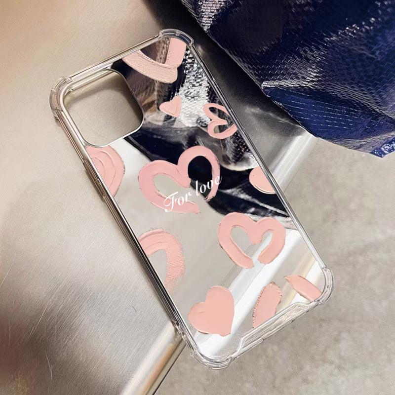 Cute Mirror Face Love Heart Pattern Phone Case For iPhone 16 15 14 13 12 11 Pro Max XS X XR 7 8 Plus Shockproof Girl Back Cover