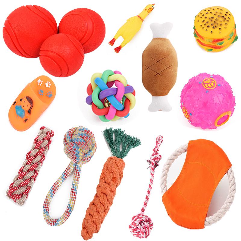 Durable Dog Flying Disc, Ball, Rope, and Carrot Teething Toy Set for Puppies.