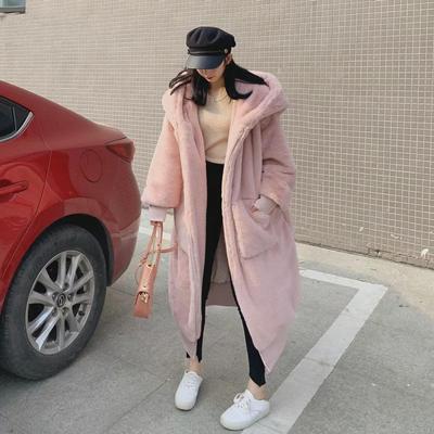 Gigi Women's Thick Long Hooded Faux Rex Rabbit Fur Coat - Autumn/Winter 2022