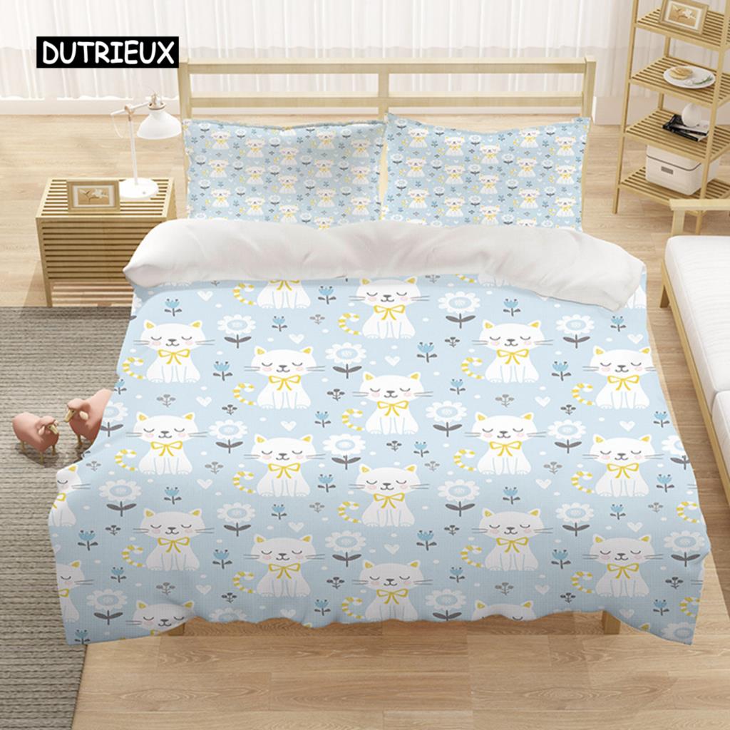 Cartoon Königin König Bettbezug Niedliche Tiere Bettwäscheset Kinder Jungen Mädchen Oktopus Seestern Blau Weich 2/3tlg. Polyester Steppdeckenbezug