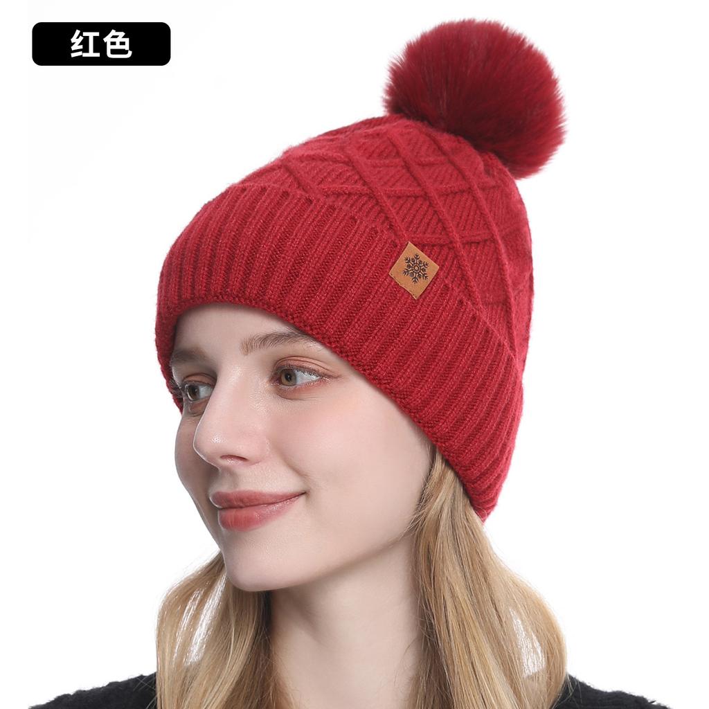 Knitted Hat Gloves Scarf Women's Winter Warm Double Layer Fleece Outdoor Riding Ear Protector Wool, Knitted Hat