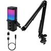 VCOM PC Microphone Condenser Set with Arm Stand RGB Lighting 192kHz 24bit Cardioid USB Plug & Play Noise Cancellation Mute Button Volume Control Voice