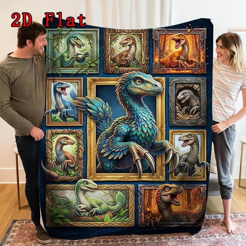 Dinosaur Collection 2D Flat Pattern Flannel Blanket, High Quality All Seasons, Home Decor, Warmth and Comfort, Perfect for Christmas Gifts.