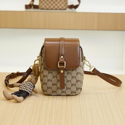 Bolsa Vertical Estampada para Celular Feminina Primavera/Verão Vintage Pequena Bolsa Quadrada Mini Bolsa Transversal de Ombro Único Feminina