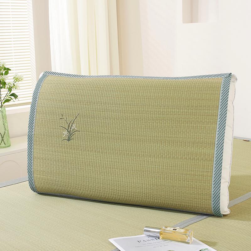 Natural Cooling Rush Straw Pillow Mat Set with Pillowcase - Summer Single Person Mat