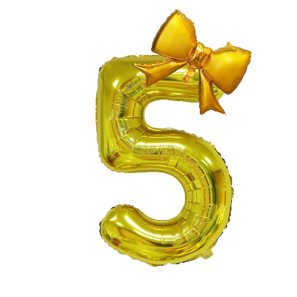 2Pcs 40Inch Gold Number Foil Balloon with Cute Bow Balloons For Kids Baby Girl 1st Birthday Party Decoration Favors Supplies