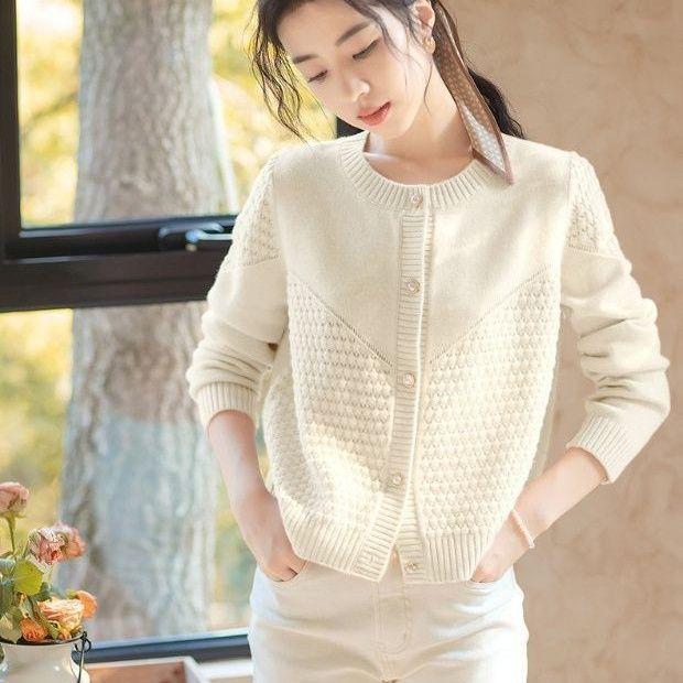 Women's Autumn Knitted Hollow-Out Jacket French Style Versatile Short Sweater Outer Wear Top
