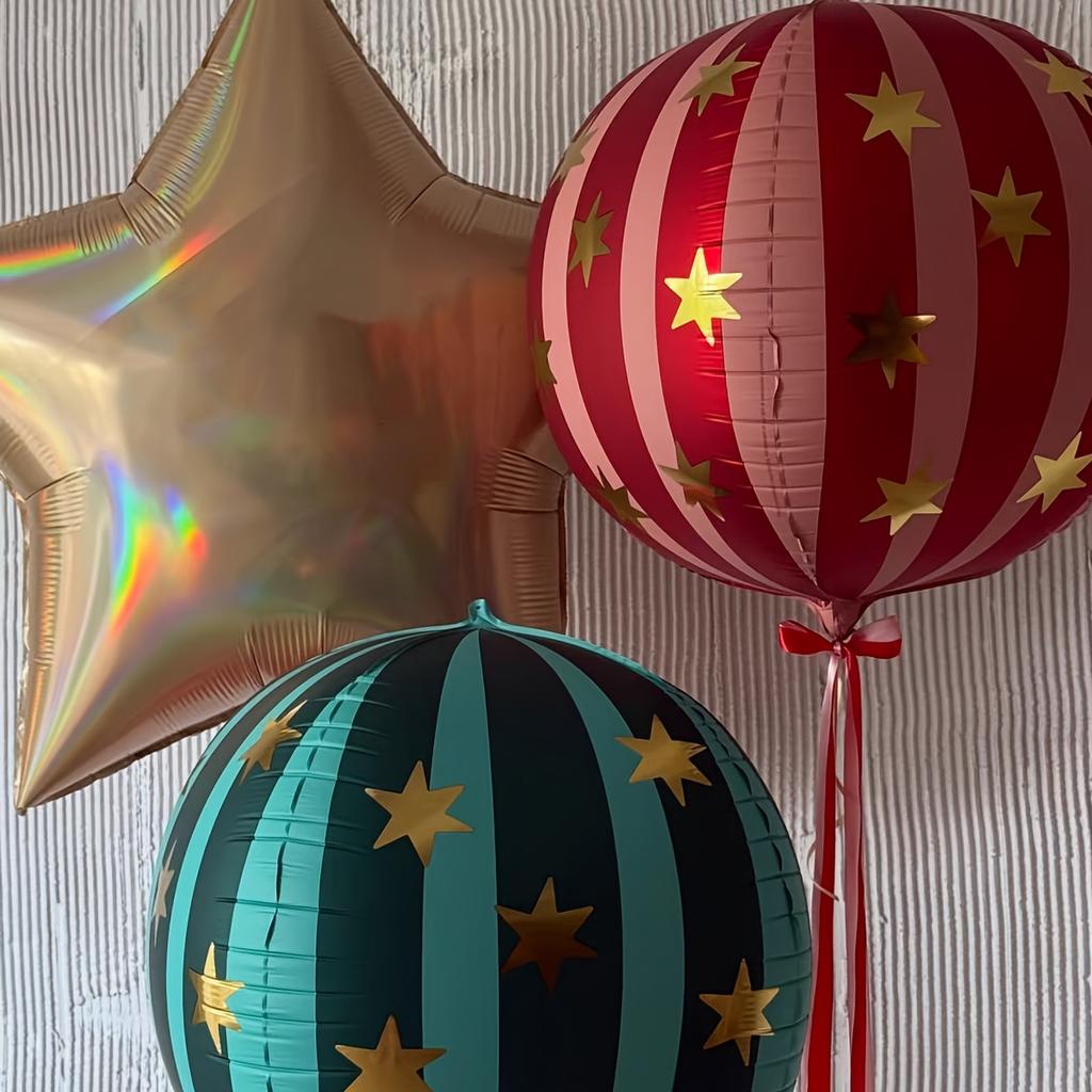 2pcs 22 Inch 4D Striped Star Aluminum Film Balloon with Red Green Spheres That Can Float In The Air for Christmas and Birthday