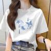 Women's short sleeved trendy T-shirt with bow print, women's loose round neck top