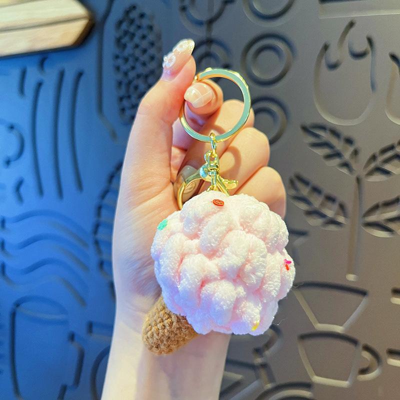 

1 шт. Вязаные крючком брелоки для ключей в виде мороженого, подарки, персонализированный брелок, ключи от машины, брелок для ключей в виде мороженого, милые мини-вафельные рожки, подвески для сумки, для женщин