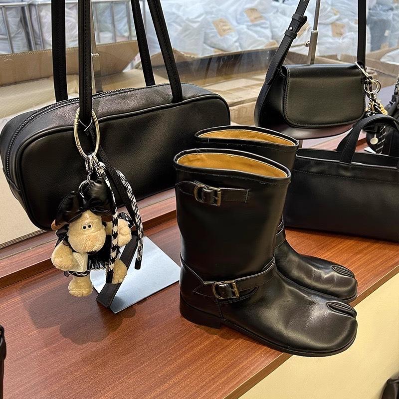 Retro niche pig's trotters boots split-toed Martin boots women's autumn and winter velvet thick heel versatile medium boots western cowboy boots