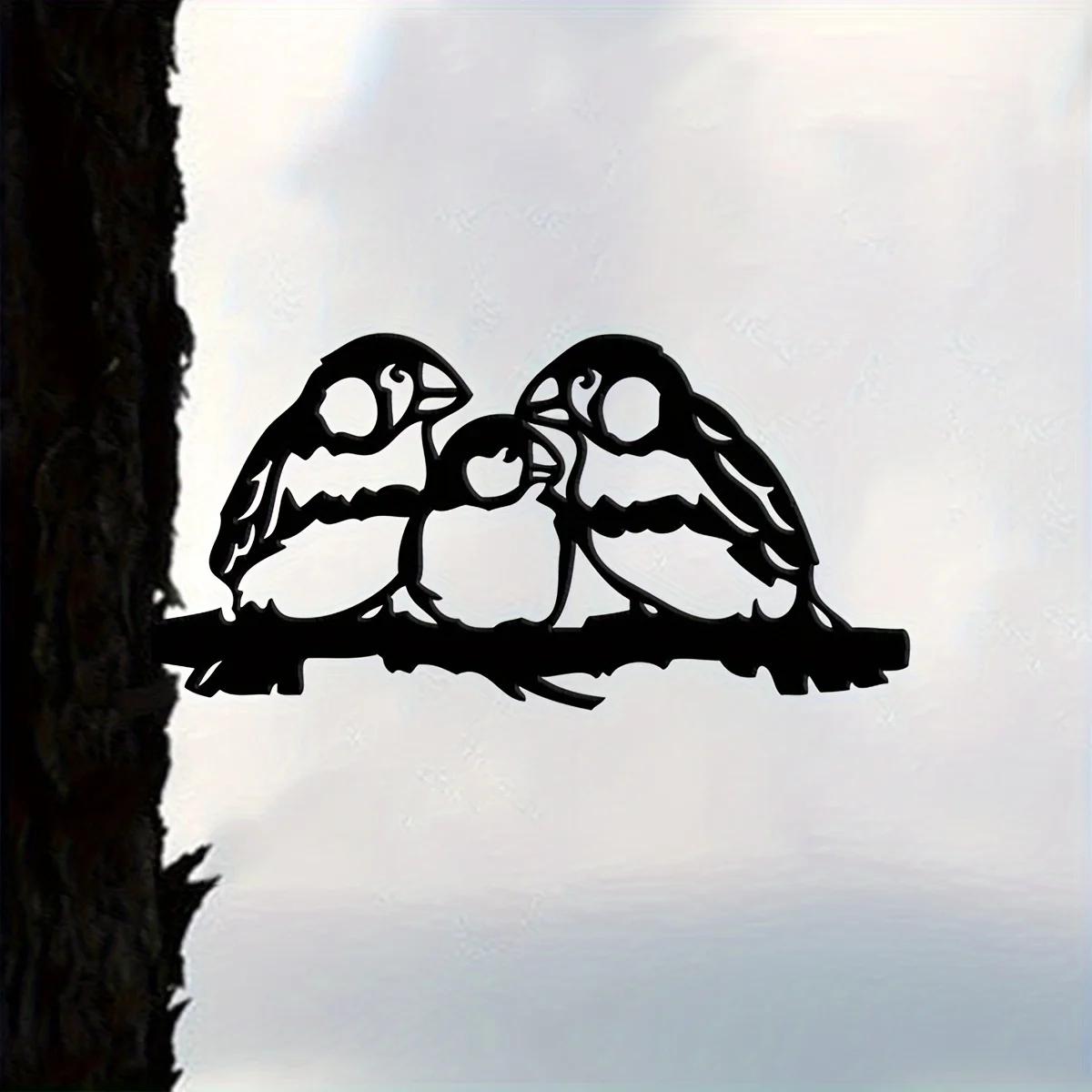 

1 шт. Птичья семья металлические садовые знаки искусства - резной металлический знак металлический знак дома для домашнего сада двора арт-патио и уличных украшений чёрный