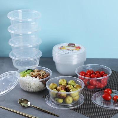 Engångsrunda plastbehållare för mat med lock, 620 ml