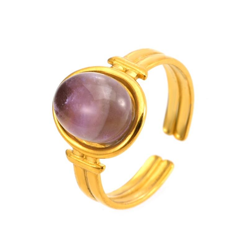 

2025 Retro Gold Elliptical Natural Stone Open End Ring, High End and Niche Tiger Eye Stone Ring Resizable