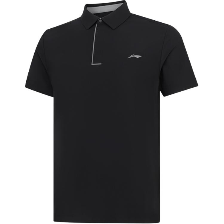 Li Ning Polo Shirts Men s Black Polo Collar Moderate Straight Fit APLU797-1 XL
