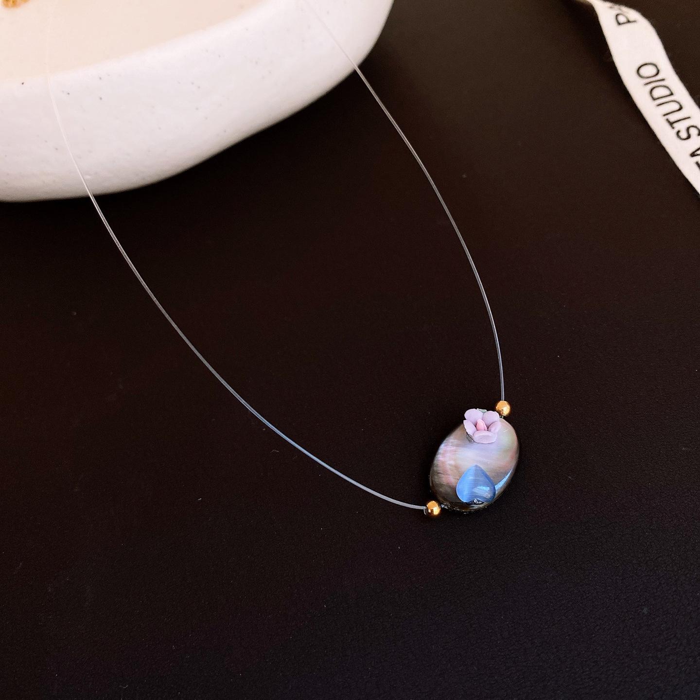 Stainless steel European and American simple oval opal necklace accessories women s sweater chain light luxury items