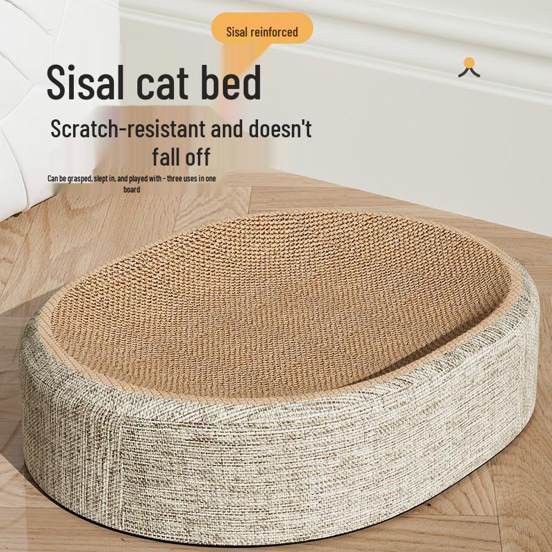 Durable Sisal Cat Scratching Board & Bed Combo - Scratch-Resistant, Claw-Safe, No Shedding Oval Design.