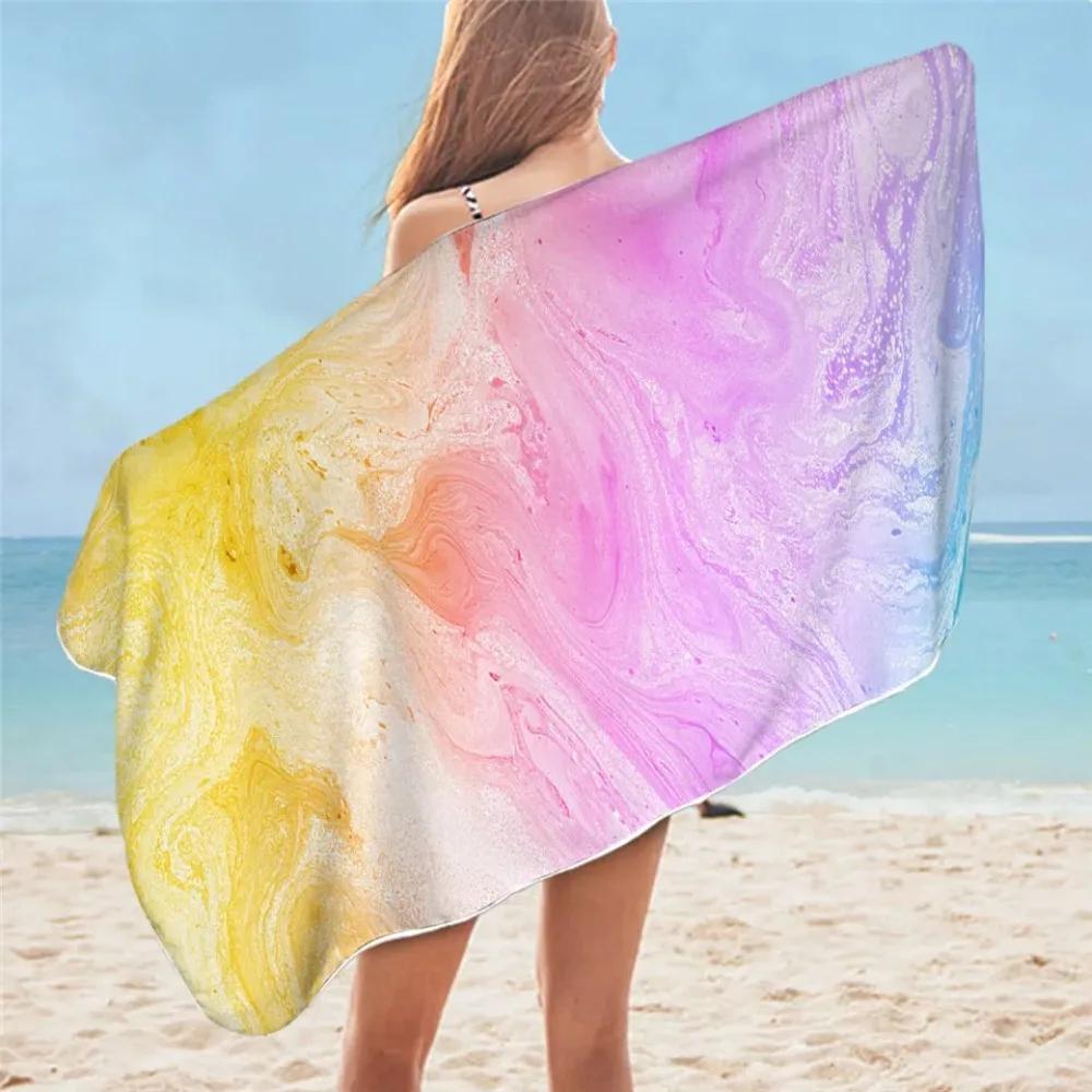 

BeddingOutlet Marble Luxury Bath Towel Rainbow Microfiber Beach Towel Rock Stone Trendy Picnic Mat Colorful Thin Blanket W30*H60(CM)