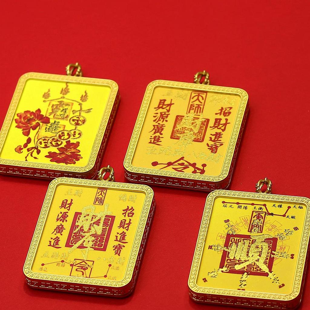 Caishun Gilded Tangka Pendant: Fortune, Wealth & Prosperity Necklace with Five Roads & Big Dipper
