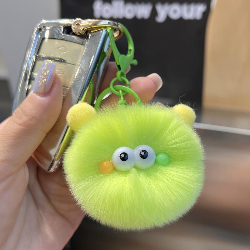 New Real Rex Rabbit Hair Small Coal Ball Car Key Imitation Buckle Pendant Pom Pom Creative Doll Book Bag Pendant Gift