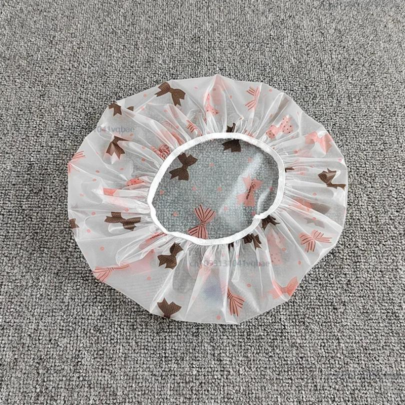 Adjustable Printed Shower Caps Waterproof and Reusable with Elastic Band For Women's Spa Salon Cartoon Transparent Shower Cap