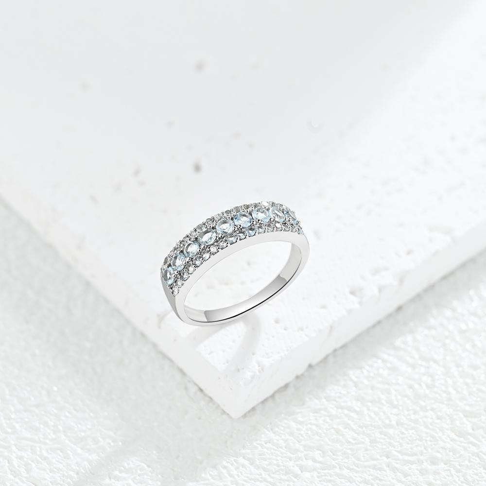 Adorable Silver Earrings & Ring Set for Lady & Girls Natural Sky Blue Topaz November Birthstone Fine Jewelry Birthday Party Gift