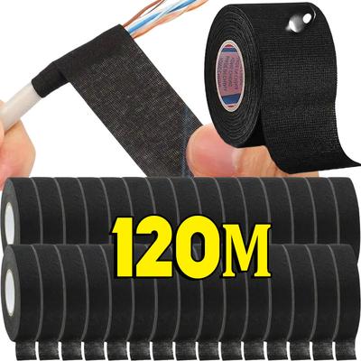 Black Electrical Fabric Tape Heat Resistant Wire Harness Bundle Insulation Auto Wiring Cloth Wrap Waterproof Cable Adhesive Tape