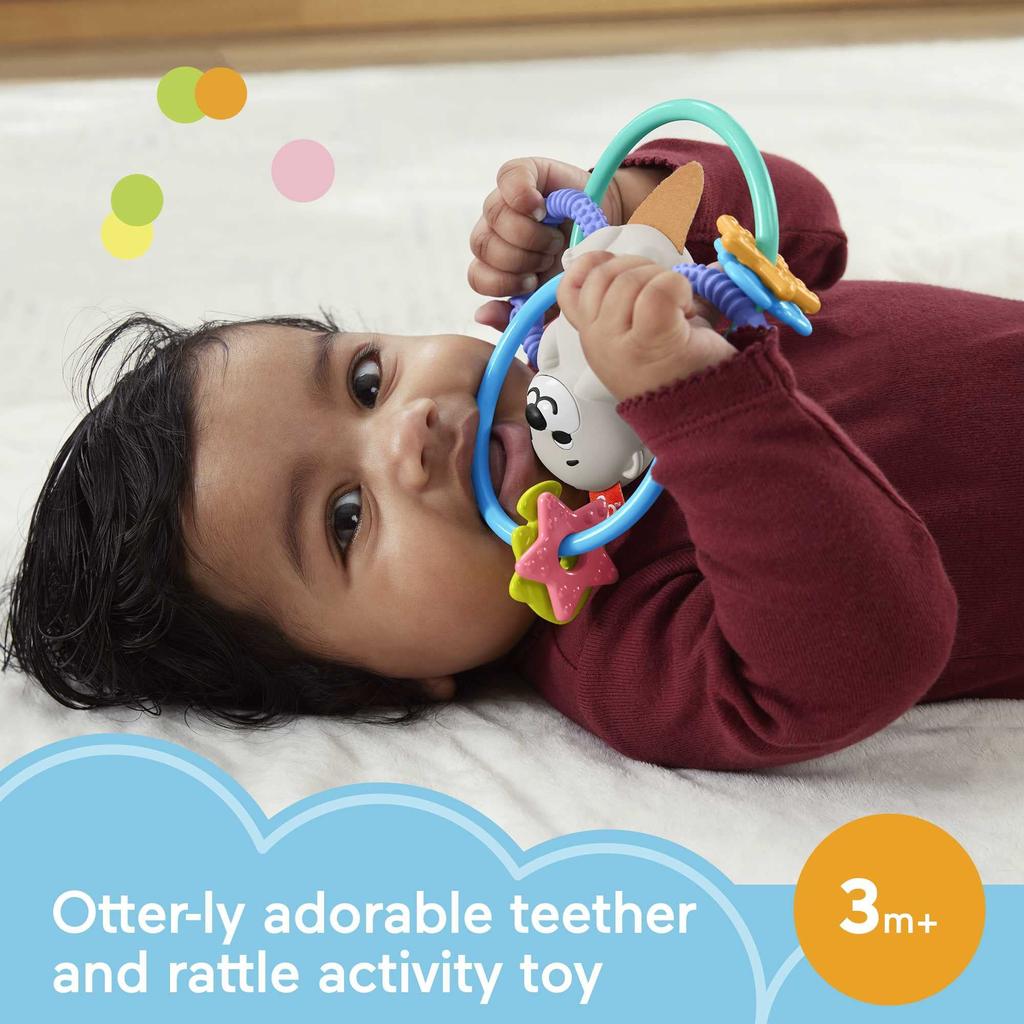 Fisher-Price Squeeze & Shake Chewy Sea Otter Baby Teething Toy Rattle for Ages 3 Months and Up (HJW12)