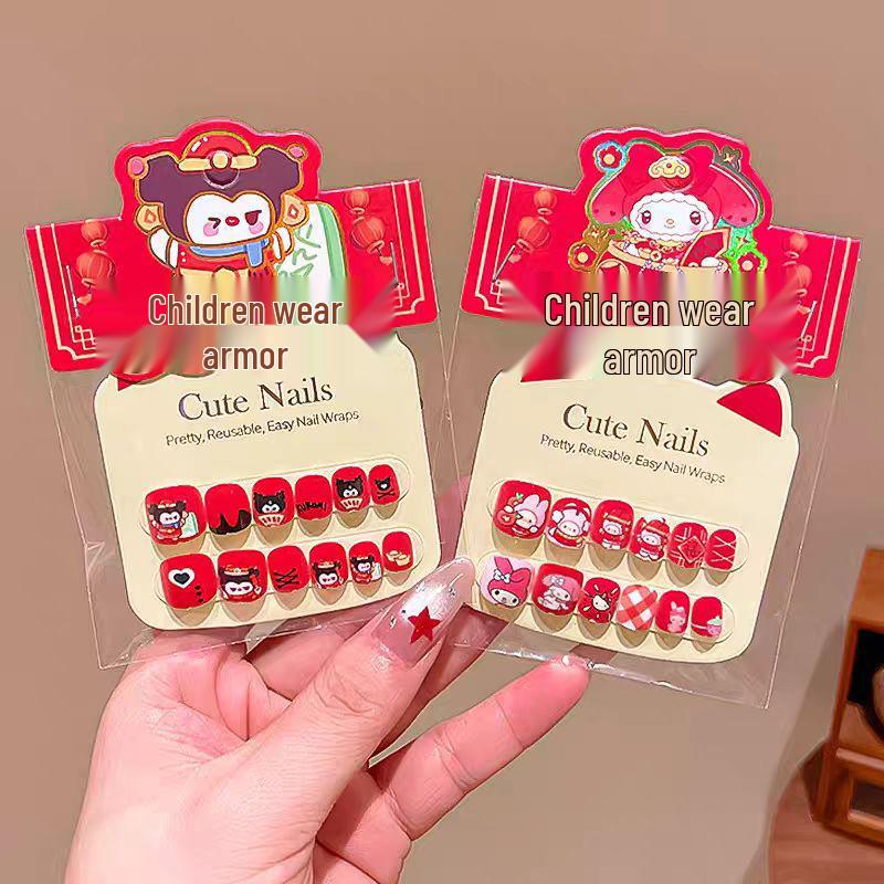 Children's Kuromi New Year Nail Stickers - Self-Adhesive, Festive Wearable Nails