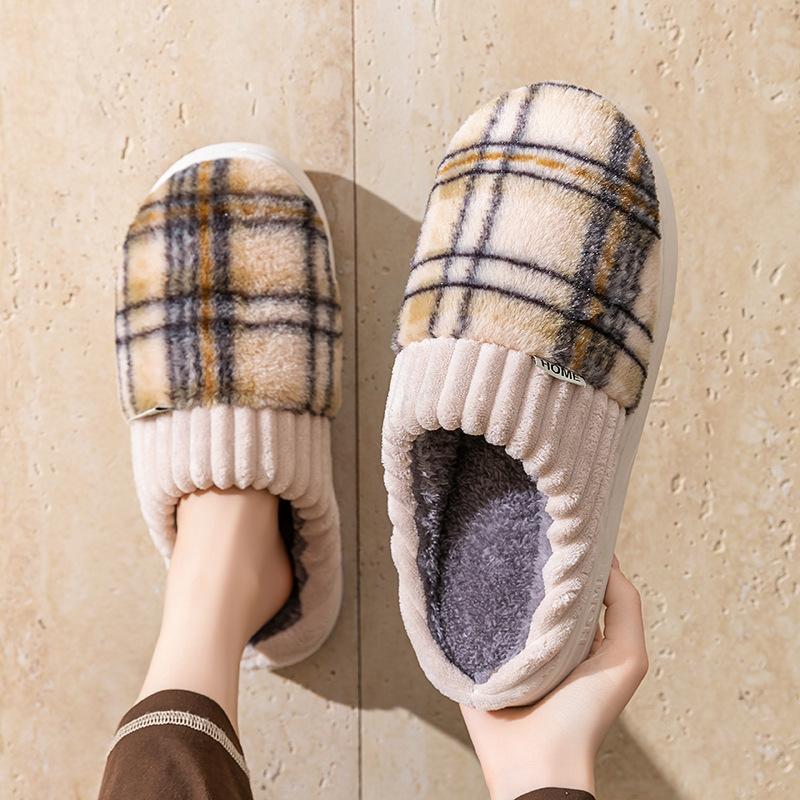 2025 new plush cotton slippers winter home indoor warm shoes non-slip thick-soled cotton slippers
