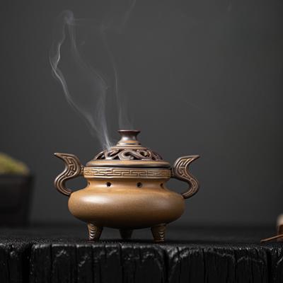 Auspicious Clouds Disc Incense Burner Chinese Retro Ceramic Three-legged Incense Burner Indoor Air Purification Home Decoration