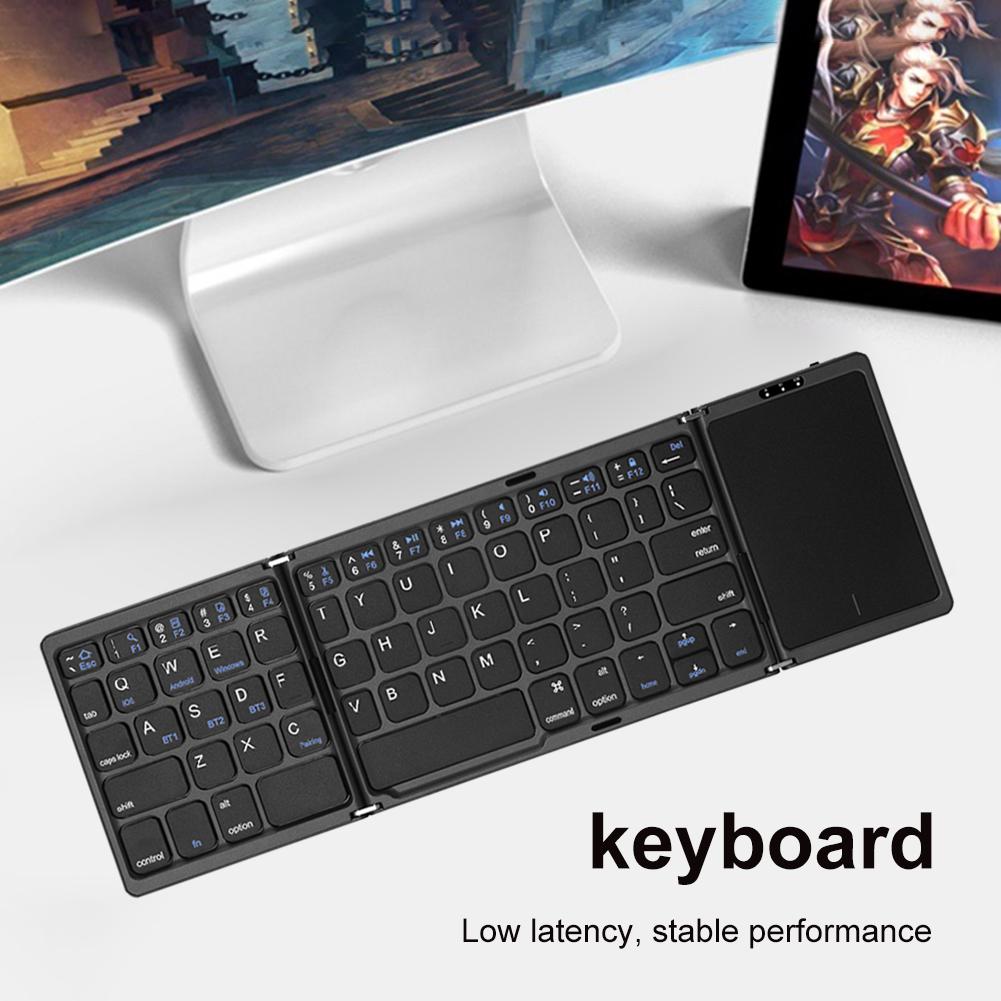 Folding Keyboard Multi-Function Bluetooth-Compatible Keyboard 64 Keys Touchpad Keypad Rechargeable for IOS Android Windows