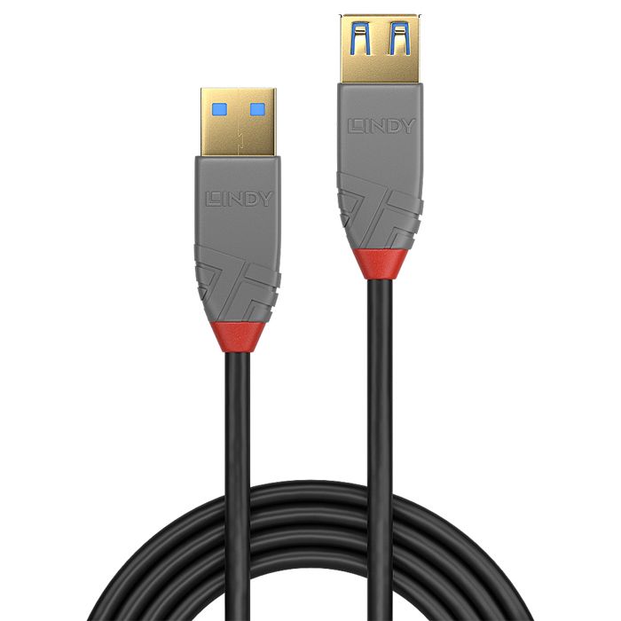 Rallonge USB 3.0 type A - LINDY - Anthra Line - 0.5m - Double blindage - Connecteurs plaqués or