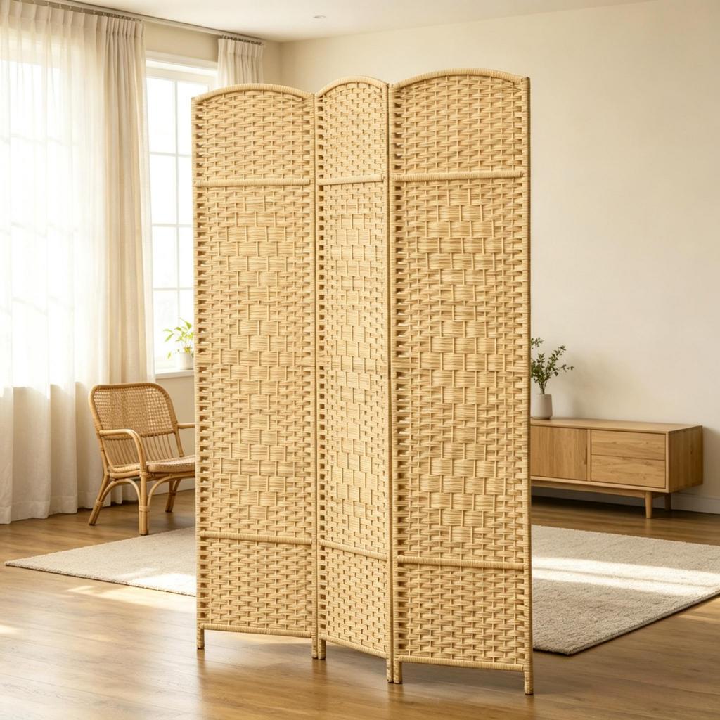 3-Piece Wooden Folding Screen, Foldable Room Divider for Living Room and Bedroom